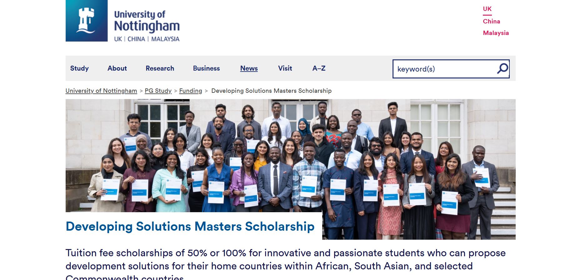 Developing Solutions Masters Scholarship 2025