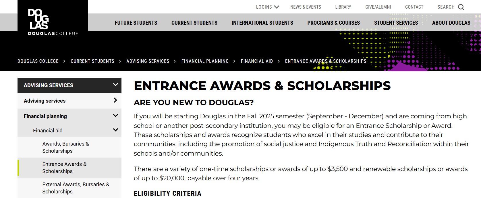 Douglas College Undergraduate Scholarships 2025/2026