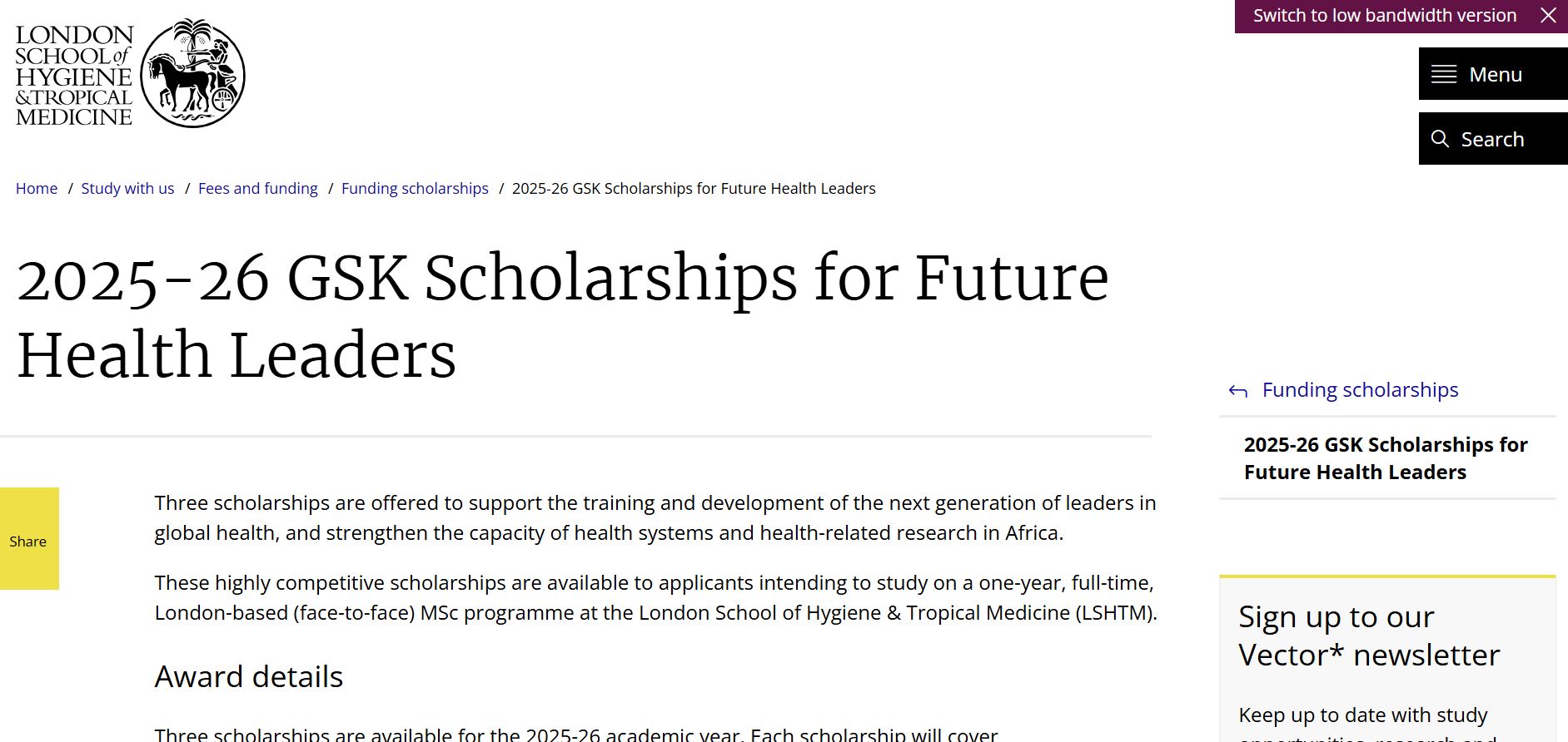 GSK Future Health Leaders Scholarship 2025-26 in the UK