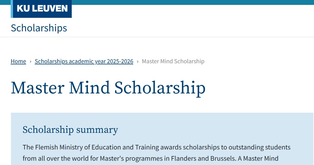 Master Mind KU Leuven Scholarship