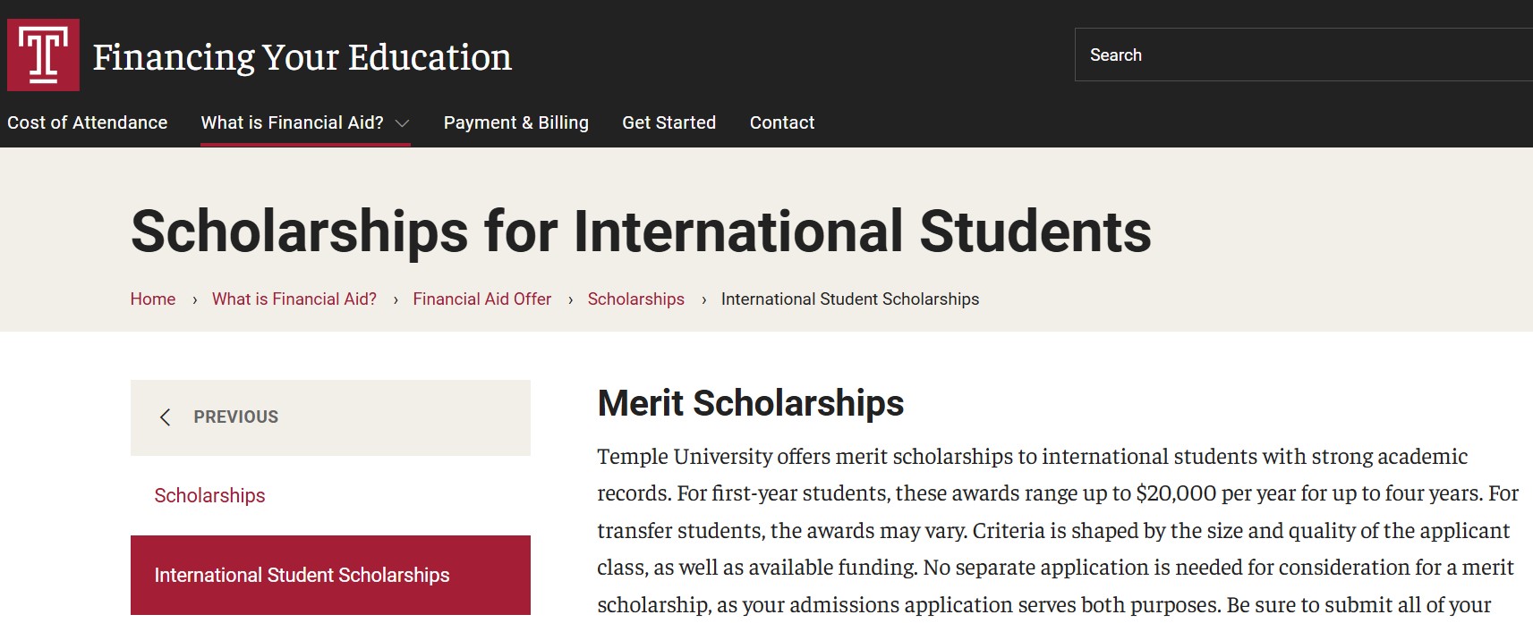 Temple University Undergraduate Scholarship 2025