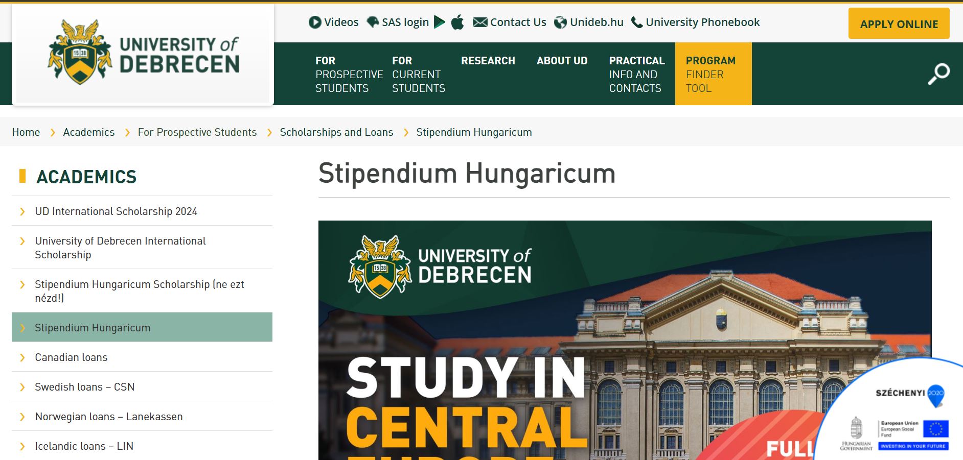 University of Debrecen Stipendium Hungaricum Scholarship 2025