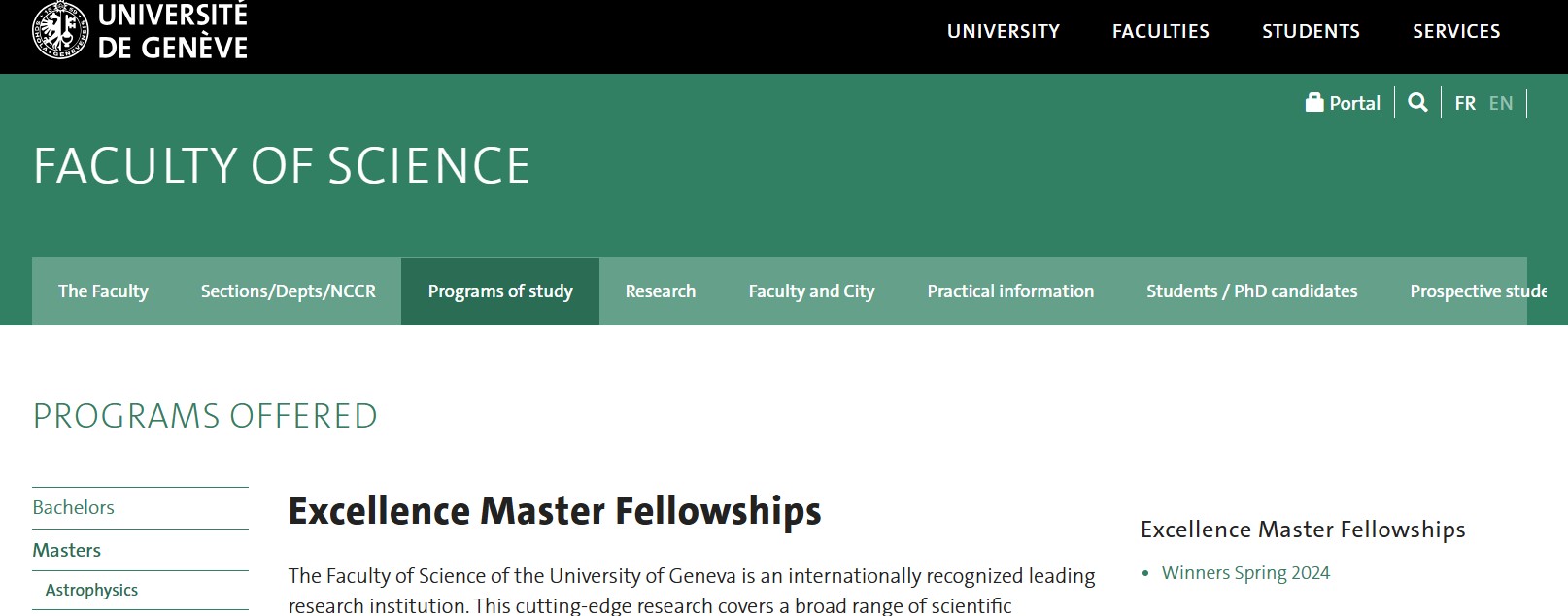 University of Geneva Excellence Masters Scholarship 2025