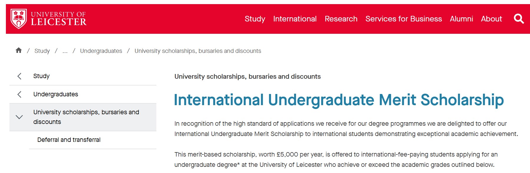 University of Leicester Undergraduate Scholarship 2025