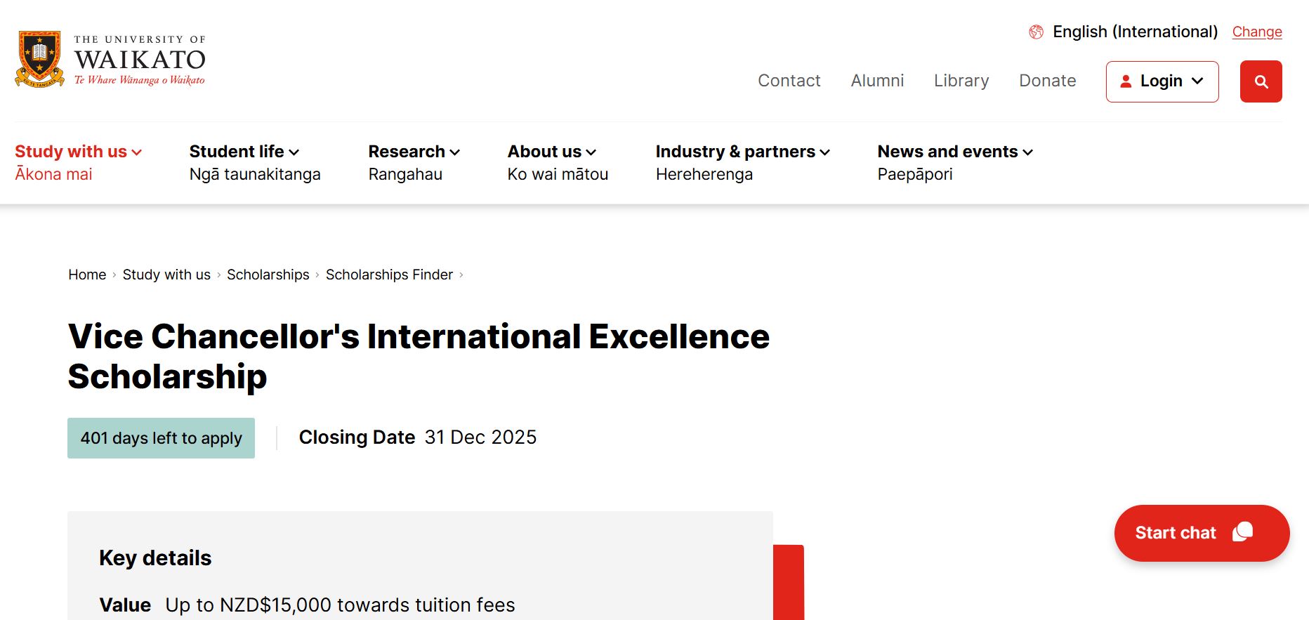 University of Waikato International Excellence Scholarship 2025-26 in New Zealand