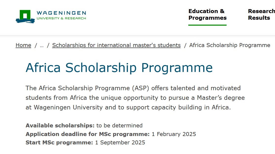 Wageningen University Africa Scholarship