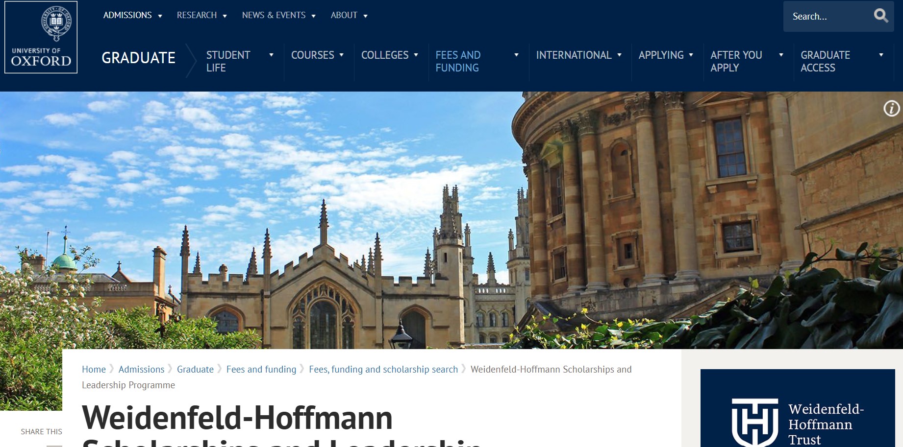 Weidenfeld-Hoffmann Scholarships 2025