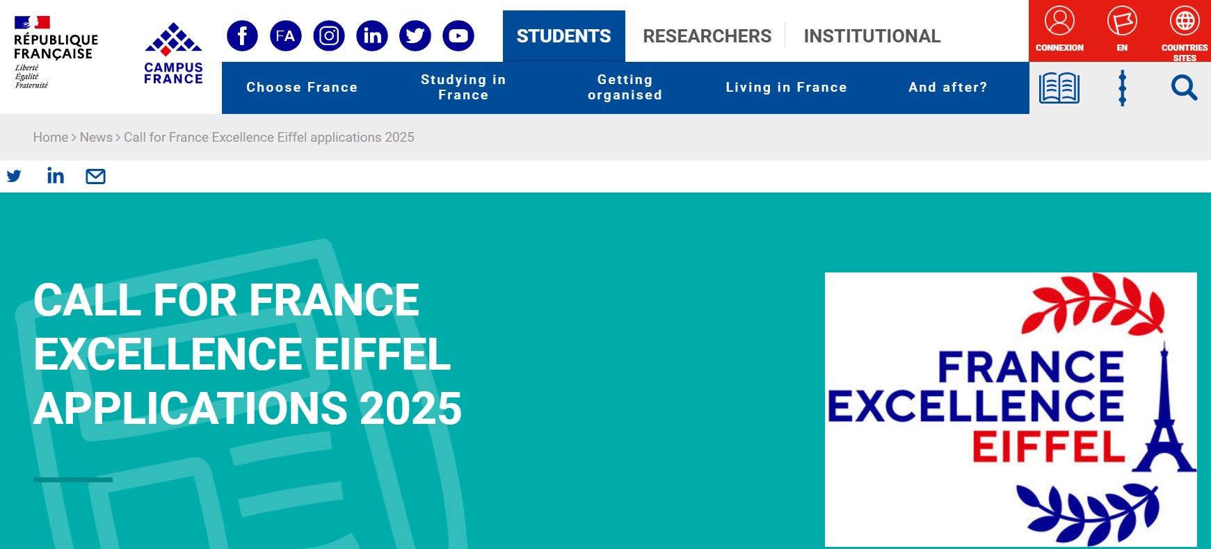 France Eiffel Excellence Scholarship 2025