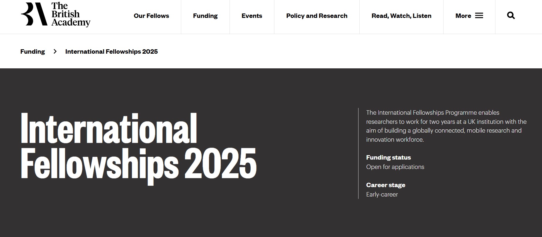 British Academy International Fellowships 2025 in the UK