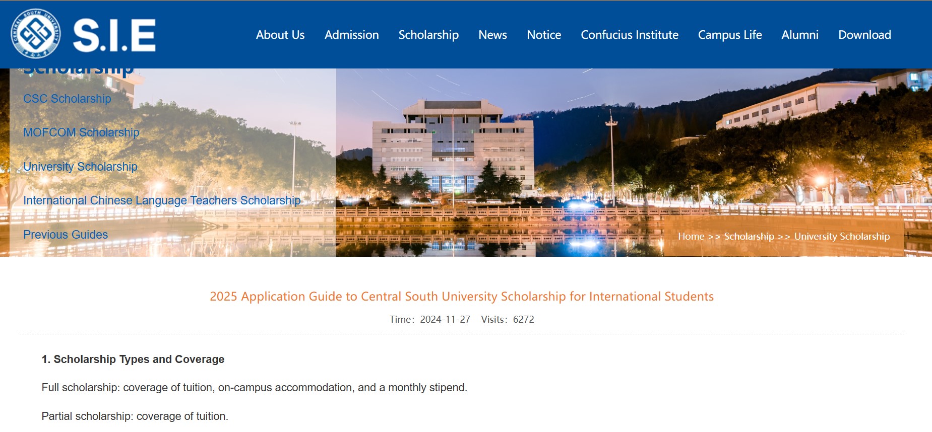 Central South University Scholarship for International Students