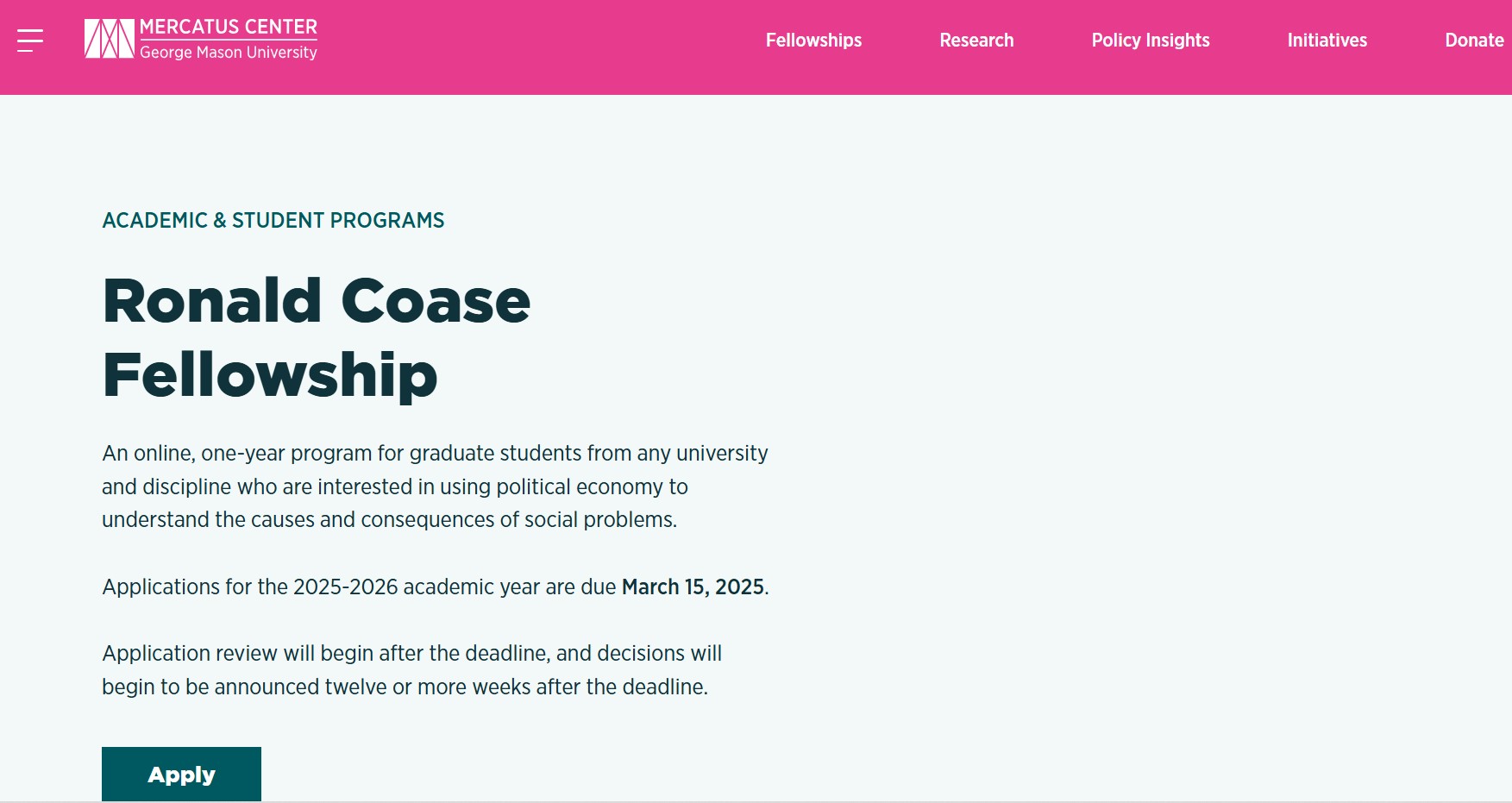 Ronald Coase Fellowship Program 2025