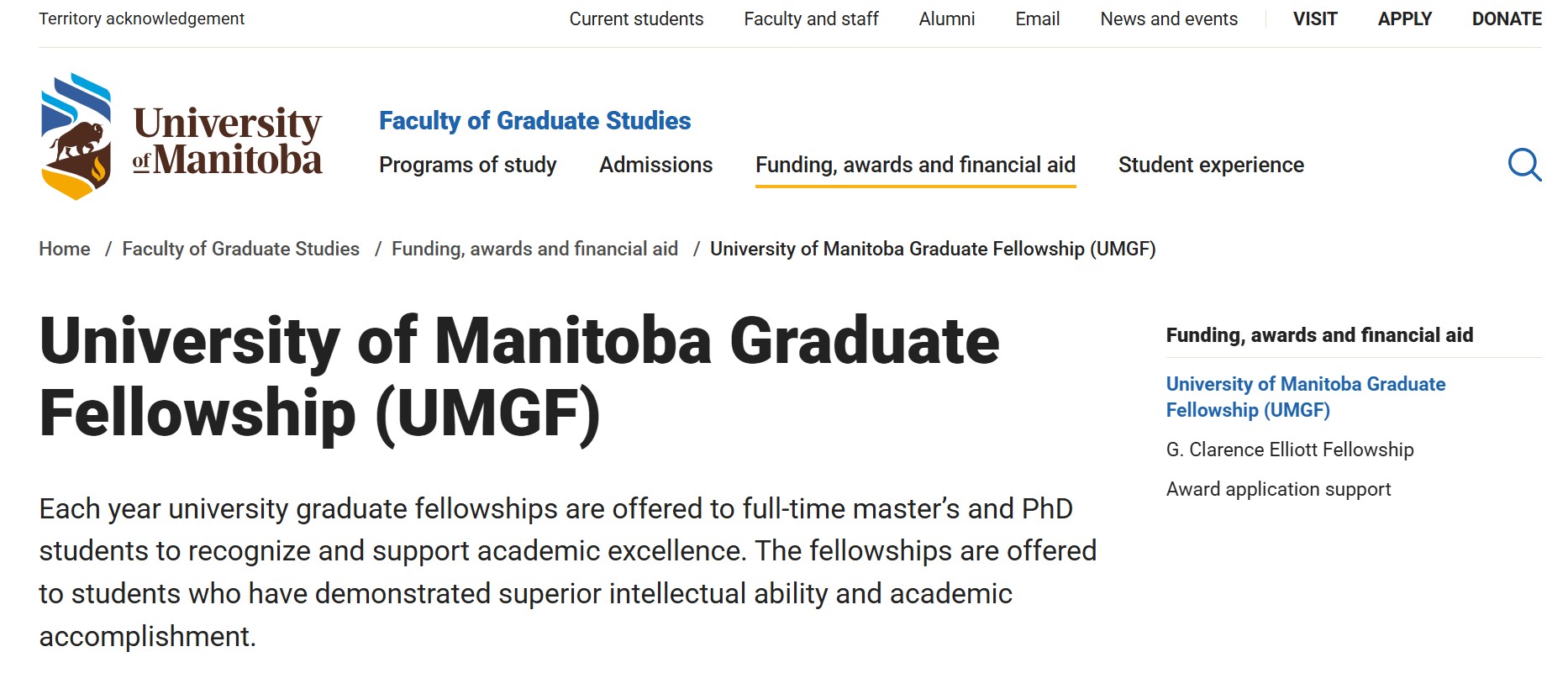 University of Manitoba Graduate Scholarship in Canada 2025