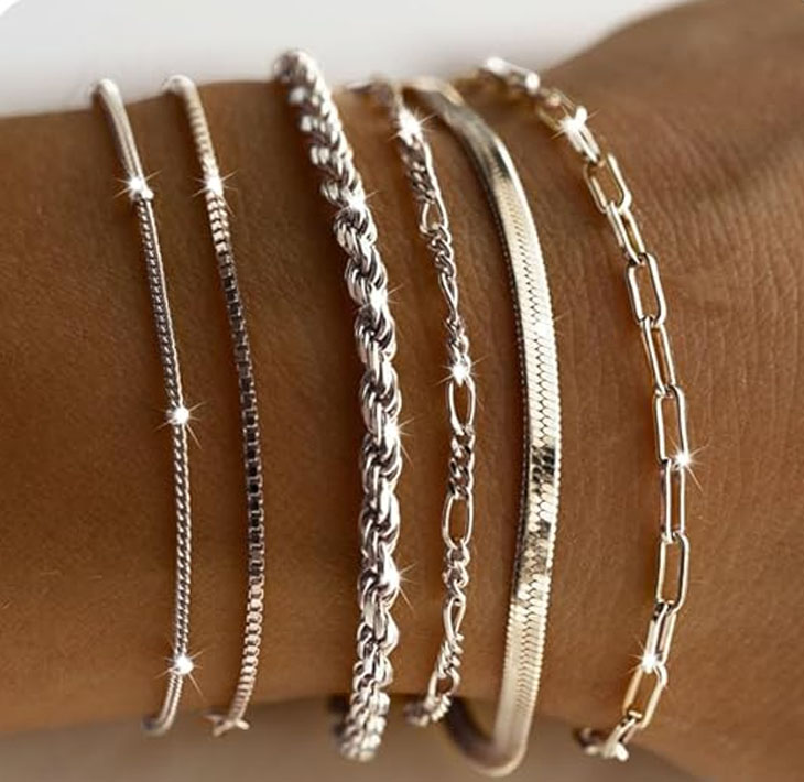 DEARMAY Dainty Silver Bracelets for Women