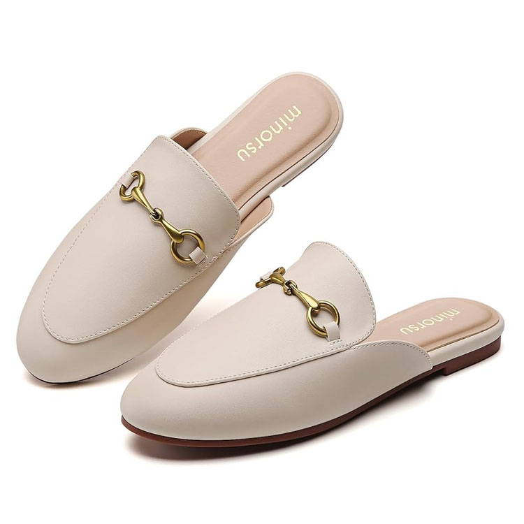Minorsu Round Toe Backless Flat Slip-on Loafers
