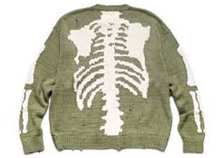 Pre-Loved Men's Skeleton Knit Crewneck Sweater Olive