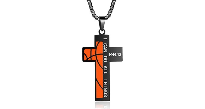 Susook Basketball Cross Necklace for Boys Bible Verse I CAN DO All Things