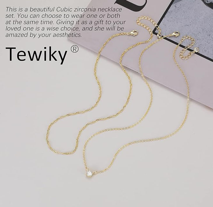 Tewiky Simple Gold CZ Diamond Choker Necklaces