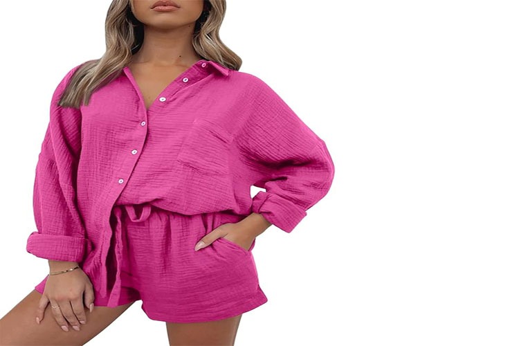 Trendy Queen 2 Piece Button Down Oversized Shirts And Shorts Tracksuit