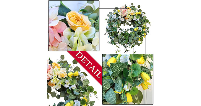 WANNA-CUL 24 Inch Spring Hydrangea Floral Wreath for Front Door