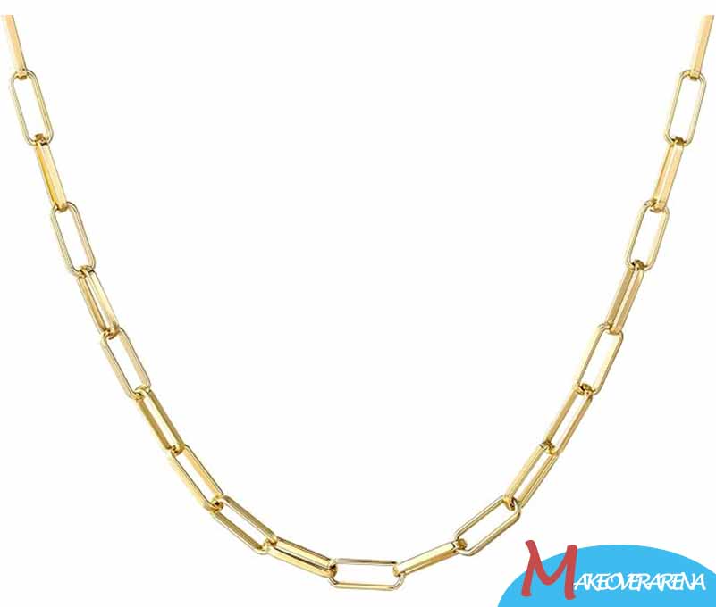 BOUTIQUELOVIN 14K Gold Plated Dainty Rectangle Paperclip Link Chain Necklace